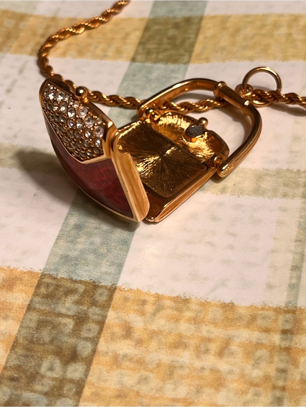 Swarovski Purse Locket Pendant Necklace Crystal Red Enamel Vintage Swan Opens - Picture 8 of 11
